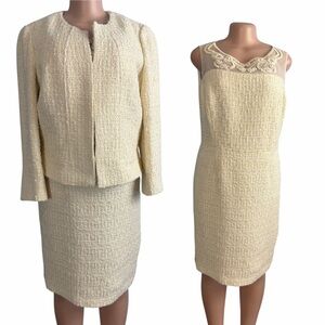 Brooks Brothers Tweed Embellished Sheath Dress Ivory Metallic Thread with Jacket